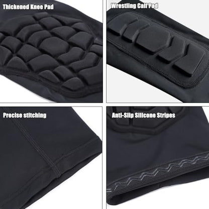 Wrestling Knee Pads Compression Leg Sleeve with Knee Pad and Calf Pad, 1 Pair Knee Sleeve with Shin Guards Shin Pads for Football, Baseball, Rugby, Lacrosse (2, Black, Large) - color: Black, size: Large