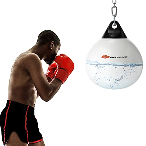 Goplus Water Aqua Bag, 21'' 180 Pound /18” 110 Pound Heavy Punching Bag with Adjustable Metal Chain, Water Injection Hose, Boxing Training Bag for Adults Fitness, MMA - style: White-21”, 180LBS