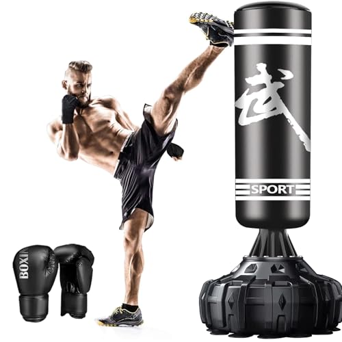 Freestanding Punching Bag, Heavy Boxing Bag with Stand for Adult Youth - Men Standing Boxing Punch Bag for Home Gym Workout - color: Black Armed 70.5'' with Boxing Gloves and Wrist Guard)