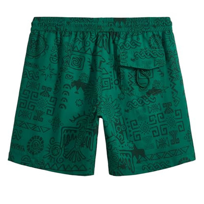 maamgic Mens Swim Trunks - Mens Bathing Suit with Compression Liner 7 Inch Quick Dry Fshion Stretch Zipper Pockets Swimwear - color: Red Green-white, size: Large
