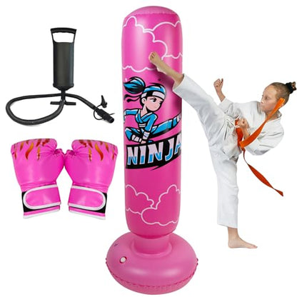 Onirii 66 Inch Kids Inflatable Punching Bag - color: Ninja Pink