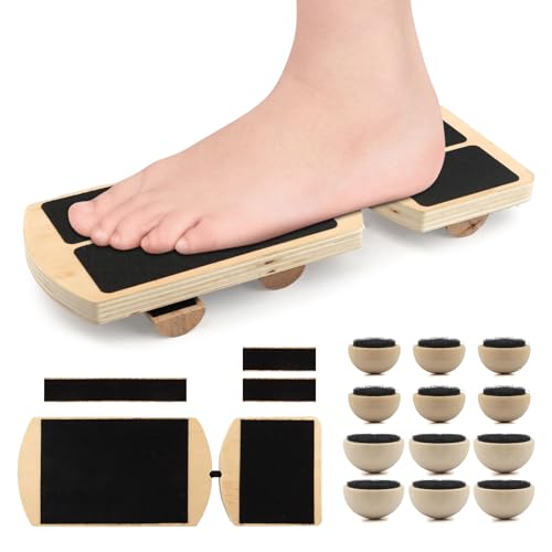 Adjustable Ankle Balance Board, Non-Slip Wooden Wobble Trainer, 300lb | 8°/24°/30° tilt options, rods + 12 hemispheres included, PEVA non-slip top, compact 7.3x4.2in, ankle/core training