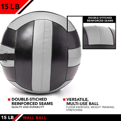 JFit Wall Ball – Premium Soft Weighted Exercise Ball for Strength, Conditioning, Gym & Home Workouts, 4-30 LB - color: Gray/Black, style: 15-Pound