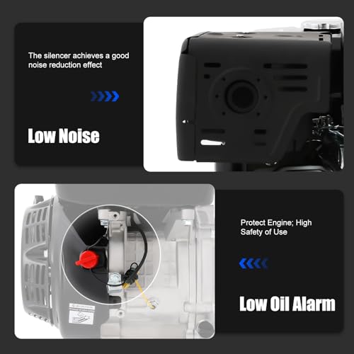 15HP 4-Stroke Gas Engine 420cc OHV Single Cylinder 9700W Max Power 3600rpm Air Cooling Hand Pull Start Low Fuel Consumption with 1.43gal Fuel Tank & Oil Alarm for Compressor, Lawnmower, Go Kar