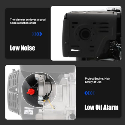 15HP 4-Stroke Gas Engine 420cc OHV Single Cylinder 9700W Max Power 3600rpm Air Cooling Hand Pull Start Low Fuel Consumption with 1.43gal Fuel Tank & Oil Alarm for Compressor, Lawnmower, Go Kar