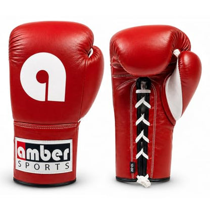 Amber Fight Gear Professional Leather Fight Gloves – Competition Ready Boxing & Kickboxing Gloves – Padded Multi-Layered Foam – Pre-Curved Safety Design – Sizes 8oz, 10oz, 12oz – Red & Blue - color: Red, size: 10 oz