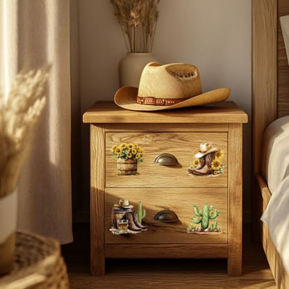 Peacoblue 18 Sheets Rub on Transfers for Crafts, Western Cowboy and Sunflowers 3.6"x3.9" UV DTF Cup Wraps Waterproof Rub on Cold Transfers Stickers for Wood Glass Metal Cup Tumblers Mirror Mugs Decor - style: Western Cowboy and sunflowers