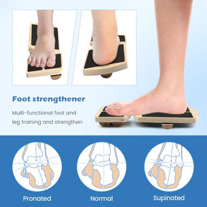 Adjustable Ankle Balance Board, Non-Slip Wooden Wobble Trainer, 300lb | 8°/24°/30° tilt options, rods + 12 hemispheres included, PEVA non-slip top, compact 7.3x4.2in, ankle/core training