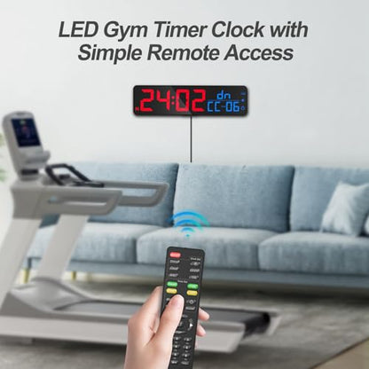 ANJANK 15" Large Gym Timer, LED Digital Wall Clock with Seconds, Timing for Workout, Interval & Rounds, Countdown/Up/Stopwatch/12-Level Volume, Remote Control for Home, Garage, Gym, Crossfit, Fitness - color: Blue + Red2