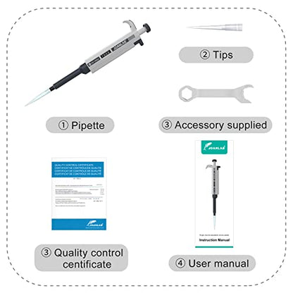 Micropipette 10-100ul Manual Adjustable Single Channel Pipettes High Accurate Lab Pipettes with 600pcs Pipette Tips
