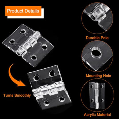 uxcell 4Pcs Acrylic Hinges, 1.2 x 1.38 Inch Hardware Folding Hinges with Mounting Hole Piano Hinges for Case Box Handicrafts, Clear