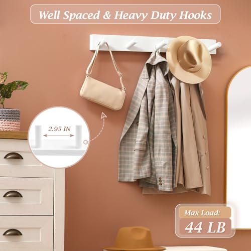 Coat Rack Wall Mount, Wooden Coat Hanger, White, 1 Pcs - color: White