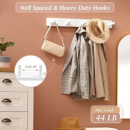 Coat Rack Wall Mount, Wooden Coat Hanger, White, 1 Pcs - color: White