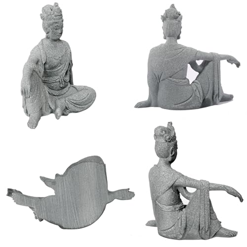 Fish Tank Buddha Statue Ornament,Zen Garden Aquarium Decor Kit with Artificial Plants,Meditating Statues for Underwater Landscaping,Sandstone-4.5" H