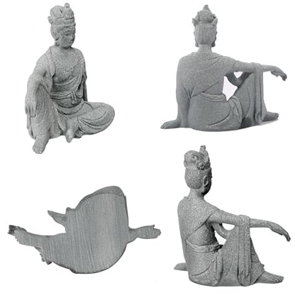 Fish Tank Buddha Statue Ornament,Zen Garden Aquarium Decor Kit with Artificial Plants,Meditating Statues for Underwater Landscaping,Sandstone-4.5" H