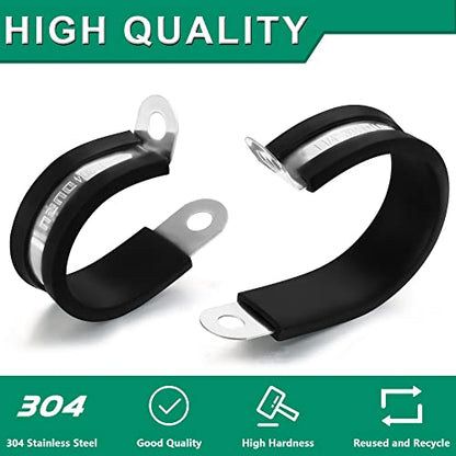 56PCS Cable Clamps Assortment Kit,6 Sizes—1/4" 5/16" 3/8" 1/2" 5/8" 3/4" Stainless Steel Rubber Coated Cushioned Insulated Cable Clamp,Automotive Cable Wire Clamps,Pipe Clamps,Metal Clamp
