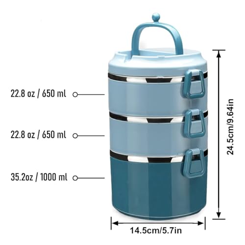 3 Tier Stackable Stainless Steel Lunch Box Sealed(blue, 3 layers) with spoon and fork - color: Blue, size: 3 layers