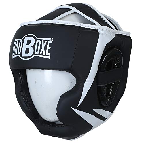 Boxing Head Guard Muay Thai MMA Sparring Headgear… (Black/White, Small/Medium)