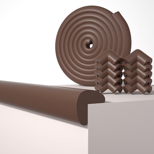Baby Proof Edge Corner Protector, 16.4FT 0.47''Th L-Shape Furniture Corner & Edge Safety Bumper with 10 Corners, Pre-Taped, Soft NBR Rubber Foam Desk Edge Cushion Wall Corner Protector (Coffee) - color: Dark Brown, size: 0.47''Th (16.4ft)