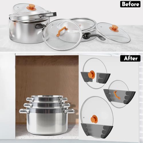 Universal Adjustable Pot Lid Holder Organizer for Cabinet - Upgraded Patented Niceyos 4 Pack Pan Lids Organizers Inside Cabinet Door Wall Mount Pots Top Rack for Kitchen Cupboard Fit 6" to 13" (Black) - size: 4Pack-Black
