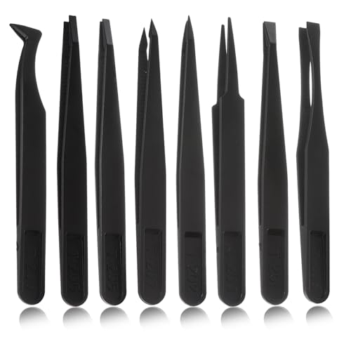8 Pcs Venus Fly Trap Feeding Tweezers, Black Straight and Curved Tweezers Set Plastic Carnivorous Plant Reptile Feeding Tongs for Flytraps Pitcher Plants Butterwort Reptile Feeding