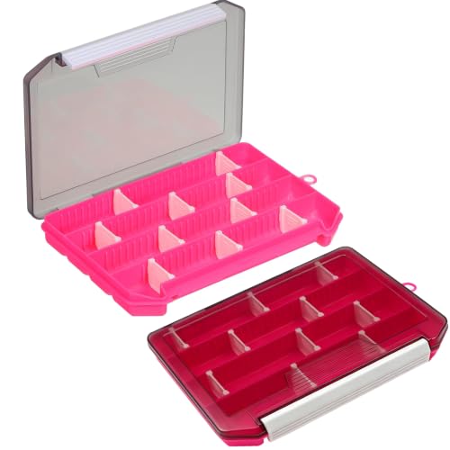 2 Pack Adjustable Small Tackle Box Compact Fishing Accessory & Lure Organizer with Removable Dividers for Hooks, Weights, Swivels, Soft Baits (Pink) - color: 2 Pack Pink(Size: 8" L x 5.5" W x 1" H)