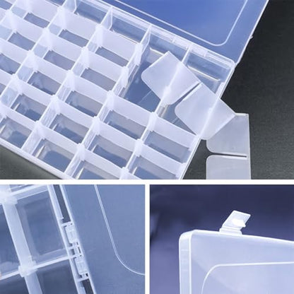 1pack 36 Grids Plastic Clear Organizer Box Bead Storage Containers with Adjustable Dividers for Craft Jewelry Fishing Tackles Parts Storage with 1 Sheets Label Stickers