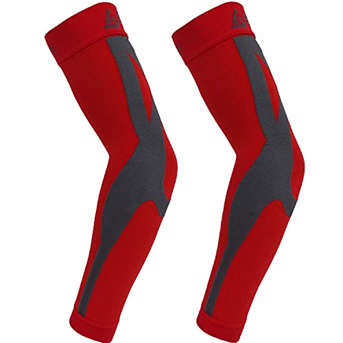B-Driven Sports Medical Compression Arm Sleeves 20-30 mmHg Athletic Pair - color: Red, size: Small