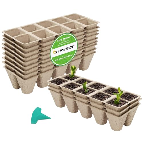 GROWNEER 120 Cells Peat Pots Seed Starter Trays 12 Packs Biodegradable Seedling Pots Germination Trays Organic Plant Starter Kit with 15 Pcs Plant Labels