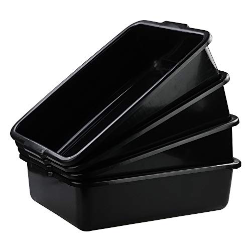 4-Pack Large Plastic Bus Box, 23 L Plastic Commercial Tote Box Bus Tubs, Black