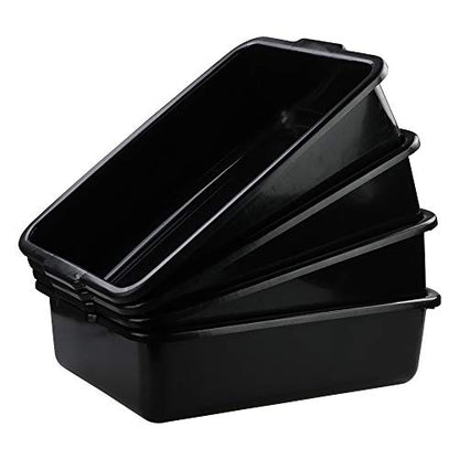 4-Pack Large Plastic Bus Box, 23 L Plastic Commercial Tote Box Bus Tubs, Black