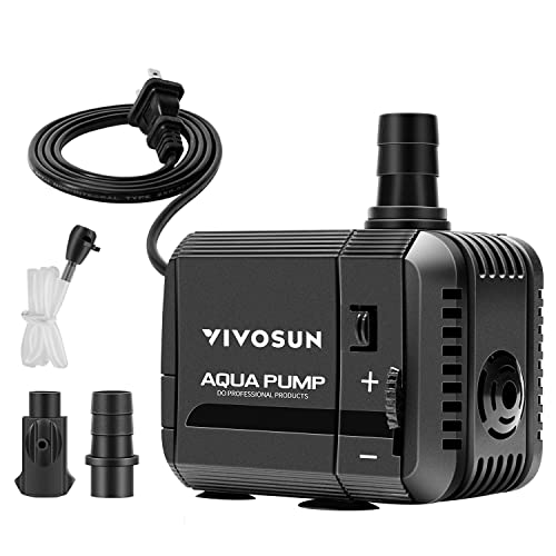 VIVOSUN 210GPH Submersible Pump(800L/H, 8W), Ultra Quiet Water Pump with 3.3ft High Lift, with 5ft Power Cord, 2 Nozzles for Fish Tank, Pond, Aquarium, Statuary, Hydroponics Black - size: 210GPH
