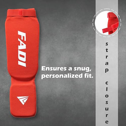 Shin Guards – Durable Leg & Instep Protection for Muay Thai, Kickboxing, MMA, BJJ, Karate & Taekwondo | Lightweight Training & Sparring Shin Instep Guard - color: Red, size: Large
