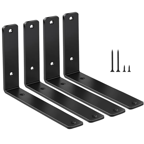 4 Pack - L 6" x H 4" x W1.5, 5mm Thick Black L Shelf Bracket, Iron Shelf Brackets, Metal Shelf Brackets, Floating Shelf, Shelf Supports with Screws - size: 6''x4'', style: Black 4 Pack