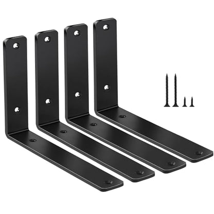 4 Pack - L 8" x H 6" x W1.5, 5mm Thick Black L Shelf Bracket, Iron Shelf Brackets, Metal Shelf Brackets, Floating Shelf, Shelf Supports with Screws - size: 8''x6'', style: Black 4 Pack