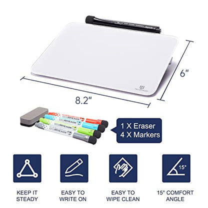 Small Desktop Whiteboard - Glass Dry Erase Board 8 X 6 Inches Tabletop Easel Whiteboard with Stand, Desk Board Buddy for Artist, Teacher and Student - color: 8 X 6 Inches - White