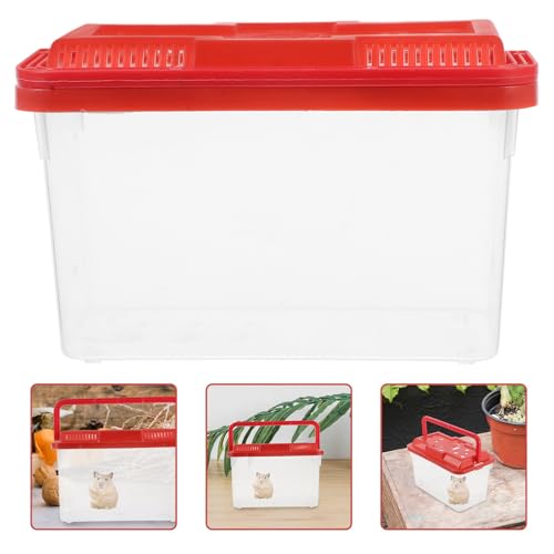 Mobestech Portable Turtle Transport Container and Mini Fish Aquarium Tank, Plastic Reptile Breeder Box with Handle, Medium Red Pet Habitat for Small Fish and Hamsters