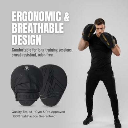 Titan Focus Mitts, Curved Boxing Pads, MMA Training Hand Pads, Black