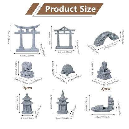 11Pcs Mini Zen Garden Accessories Miniature Fairy Garden Decoration Set Bridge Torii Gate Foo Dogs Sandstone Sculptures Statues for Fish Tank Patio Micro Terrarium Bonsai