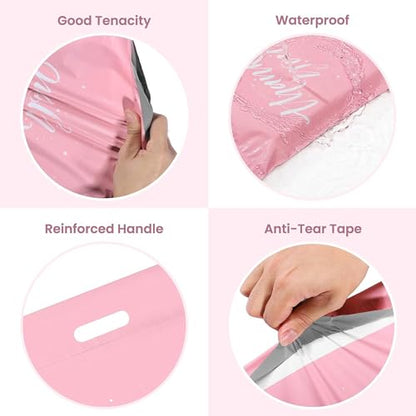 Metronic Poly Mailers 12x15.5 100 Pcs | Upgrade Design Shipping Bags with Handle | Mailing Envelopes for Clothing with Self Adhesive | Easy to Carry, Waterproof and Tear-Proof Postal Bags Light Pink - color: Pink, size: 12X15.5" 100PC