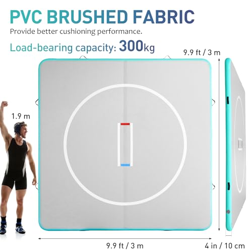 10x10ft Inflatable BJJ Mat, 4 Inch Thick Wrestling Mat for Home Training | 15 PSI Heavy Duty Foldable Grappling Mat with Electric Pump, Martial Arts Floor for MMA, Judo, Gymnastics for Men and Women