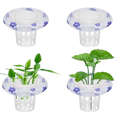 4 Sets Floating Aquarium Plant Holder, Translucent Plastic Fish Tank Basket with Floating Rings, Aquarium Hydroponic Basket for Live Plant Cultivation and Aquascape Decorations