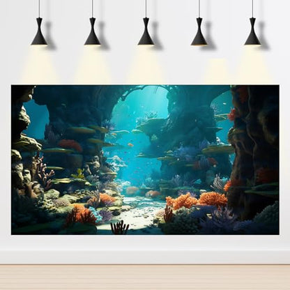 Aquarium Background Underwater World Coral Reef and Tropical Fish Terrarium Backdrop Undersea Landscape Tank Background Wallpaper Poster Reptile Habitat Backdrop Vinyl 30x18in