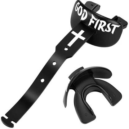 Outus Faith Cross Football Mouth Guard with Connected Strap, God First - style: GOD FIRST