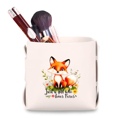 Fox Makeup Brush Holder, Decorative Desk Organizer for Jewelry Pen Pencil Glasses Storage, Fox Lovers Themed Gifts Stuff For Girls Teens Kids Women! - color: Fox