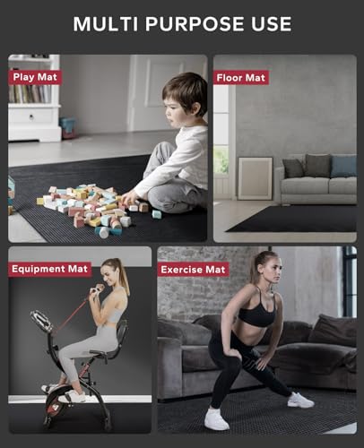 HAPBEAR Large Exercise Mat-6'x4'/7'x5'/6'x8'/6'x9'/6'x10'/6'x12'x 1/3"(8mm) - color: Black-High Density 6'×8'×⅓"