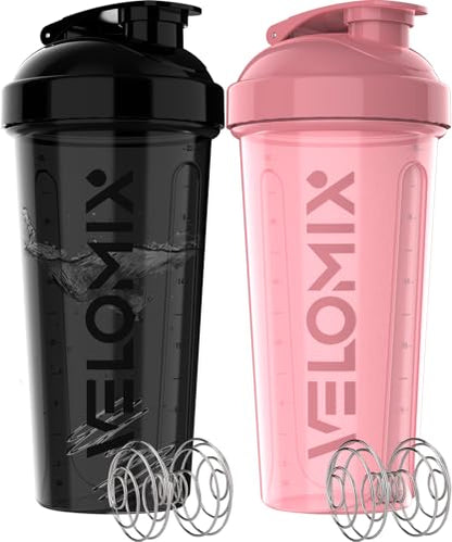 VELOMIX 2 Pack 28oz Protein Shaker Bottle for Protein Mixes, Pink/Black - color: A6) Pink / Black