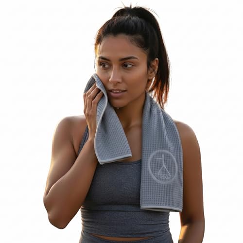 Hot Yoga Sweat & Hand Towel - Soft & Absorbent, Quick Drying Microfiber Non Slip for XL Yoga Mat or Gym - Travel Towel 2-Pack - color: Nube Gris