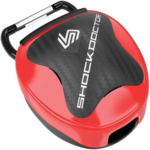Shock Doctor Mouth Guard Case, Ventilated, Universal Storage for Mouthguard, Adult & Youth Sizes - color: Red/Black