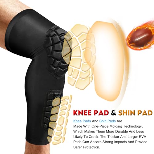 Wrestling Knee Pads Compression Leg Sleeve with Knee Pad and Calf Pad, 1 Pair Knee Sleeve with Shin Guards Shin Pads for Football, Baseball, Rugby, Lacrosse (2, Upgrade Black, Large) - color: Upgrade Black, size: Large